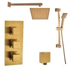Noveua Mayfair Concealed Thermostatic Shower Valve with Wall / Ceiling Arm and Fixed Shower Head - Brushed Brass