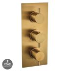 Noveua Islington Round Triple Concealed Shower Valve Twin Outlet Brushed Brass