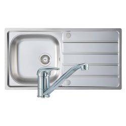 Prima 1 Tap Hole Stainless Steel Inset Sink with 1 Bowl & Single Lever Tap 965mm