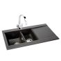 Abode Aspekt Granite Inset Sink with 1.5 Bowl, Drainer & Kit 950mm - Black Metallic