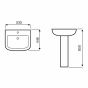 Roma Compact 530mm 1 Tap Hole Basin and Pedestal Diagram