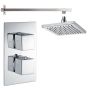 Cubex Twin Square Concealed Thermostatic Shower Valve with Wall Arm and Fixed Shower Head