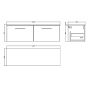 Nuie Arno 1200mm Wall Hung 2 Drawer Vanity Unit & Worktop - Gloss White