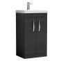 Nuie Athena 600mm 2 Door Floor Standing Cabinet & Thin-Edge Basin - Charcoal Black Woodgrain