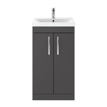 Nuie Athena 500mm 2 Door Floor Standing Cabinet & Mid-Edge Basin - Gloss Grey
