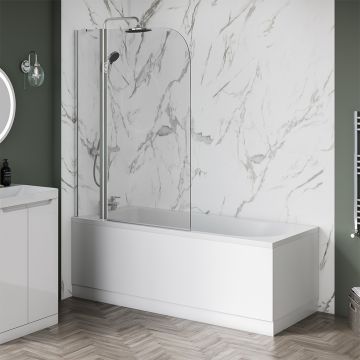 Aqua i 6mm Chrome Curved Shower Bath Screen with Fixed Panel 1400mm x 1000mm