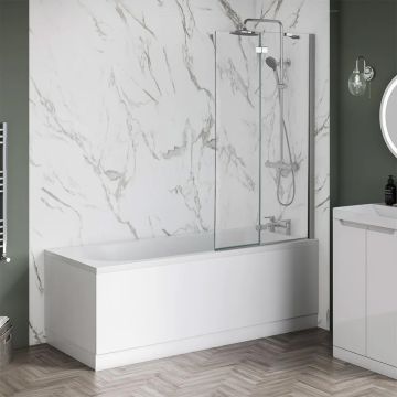 Aqua I 2 Piece Hinged Folding Bath Screen 1500mm x 900mm - RH - Chrome
