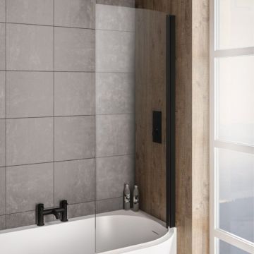 Eastbrook Bray 6mm Curved Hinged Bath Screen 1400mm x 730mm Right Hand - Matt Black