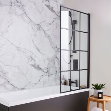 Kartell Kritt 8mm Matrix Hinged Square Edge Bath Screen 1400mm x 780mm - Matt Black