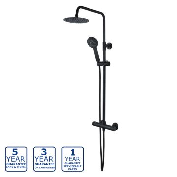 Serene Round Thermostatic Bar Shower Valve with Sliding Rail Kit & Fixed Head - Matt Black