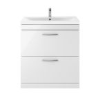 Nuie Athena 800mm 2 Drawer Floor Standing Cabinet & Mid-Edge Basin - Gloss White