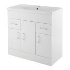 Nuie Eden 800mm 3 Door & 2 Drawer Floor Standing Cabinet & Minimalist Basin - Gloss White