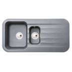 Abode Dune Granite Inset Sink with 1.5 Bowl, Drainer & Kit 1000mm - Grey Metallic