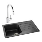 Abode Oriel Black Granite 1 Bowl Inset Sink 780mm & Atlas Mixer Tap