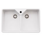 Abode Provincial Ceramic Undermount Sink with Large 2 Bowl & Kit 794mm - White