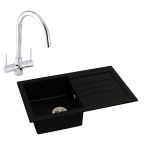 Abode Xcite Black Granite 1 Bowl Inset Sink 780mm & Nexa Mixer Tap