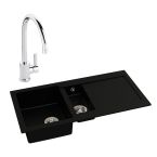 Abode Xcite Black Granite 1.5 Bowl Inset Sink 780mm & Atlas Mixer Tap