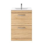 Nuie Athena 600mm 2 Drawer Floor Standing Cabinet & Minimalist Basin - Natural Oak