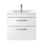 Nuie Athena 600mm 2 Drawer Wall Hung Cabinet & Minimalist Basin - Gloss White