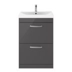 Nuie Athena 600mm 2 Drawer Floor Standing Cabinet & Thin-Edge Basin - Gloss Grey