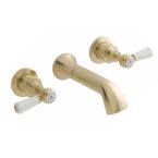 BC Designs Victrion Lever 3 Tap Hole Wall Basin Tap - Brushed Gold