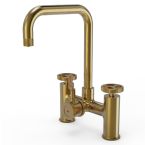 Ellsi 3 in 1 Industrial Bridge Hot Water Kitchen Sink Mixer - Brushed Gold