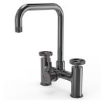 Ellsi 3 in 1 Industrial Bridge Hot Water Kitchen Sink Mixer - Gun Metal