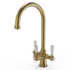 Ellsi 3 in 1 Traditional Cruciform Hot Water Kitchen Sink Mixer - Brushed Gold / White