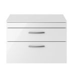 Nuie Athena 800mm 2 Drawer Wall Hung Cabinet & Worktop - Gloss White