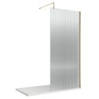 Hudson Reed Fluted Fixed Wetroom Screen with Support Bar 900mm - Brushed Brass