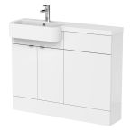 Hudson Reed Fusion Slimline 1100mm Combination Toilet & Basin Unit with Left Hand Semi Recessed Round Basin - Gloss White