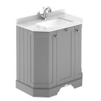 Hudson Reed Old London 750mm 3 Door Freestanding Angled Unit & 1TH Basin With White Marble Top - Storm Grey
