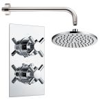 Krosse Twin Cross Top Concealed Thermostatic Shower Valve with Wall Arm and Fixed Shower Head