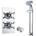 Krosse Twin Cross Top Concealed Thermostatic Shower Valve with Outlet Elbow and Sliding Rail Kit