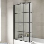 Nuie 1400 x 805mm Pacific L-Shape Black Framed Square Bath Screen with Fixed Return