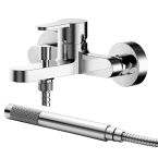 Nuie Arvan Wall Mounted Bath Shower Mixer with Kit - Chrome
