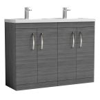 Nuie Athena 1200mm Double 2 Door Floor Standing Cabinet & Basin - Anthracite Woodgrain