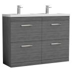 Nuie Athena 1200mm Double 2 Drawer Floor Standing Cabinet & Basin - Anthracite Woodgrain