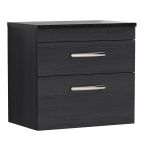 Nuie Athena 800mm 2 Drawer Wall Hung Cabinet & Sparkling Black Worktop - Charcoal Black Woodgrain