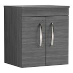 Nuie Athena 600mm 2 Door Wall Hung Cabinet & Worktop - Anthracite Woodgrain