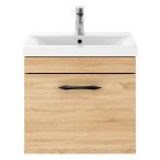 Nuie Athena 600mm 1 Drawer Wall Hung Vanity Unit With Basin & D Shaped Handle - Natural Oak