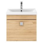 Nuie Athena 600mm 1 Drawer Wall Hung Vanity Unit With Basin & Square Knob - Natural Oak