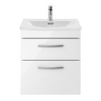 Nuie Athena 600mm 2 Drawer Wall Hung Cabinet & Curved Basin - Gloss White