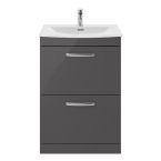 Nuie Athena 800mm 2 Drawer Freestanding Cabinet & Curved Basin - Gloss Grey