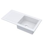 Nuie Fireclay 1 Bowl Inset Sink with Smooth Drainer & Central Waste 1010mm - White