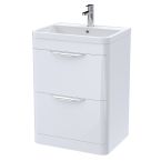 Nuie Parade 600mm 2 Drawer Freestanding Cabinet & Ceramic Basin - Gloss White
