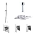 Nuie Windon Square Thermostatic Mixer Shower with Sliding Rail Kit Ceiling Arm & Fixed Head - Chrome