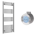 Reina Capo Electric Curved Towel Radiator with Chrome Weekly Thermostatic Element 500mm x 1200mm - Chrome