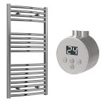 Reina Diva Electric Curved Towel Radiator with Chrome Mini Round Thermostatic Element 450mm x 1200mm - Chrome