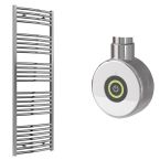 Reina Diva Electric Curved Towel Radiator with Chrome On / Off Touch Element 400mm x 1600mm - Chrome